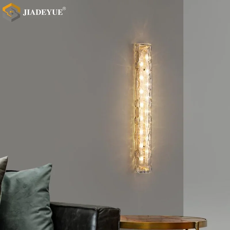 Modern minimalist glass long wall lamp LED full copper living room TV background wall corridor bedroom bedside lamp