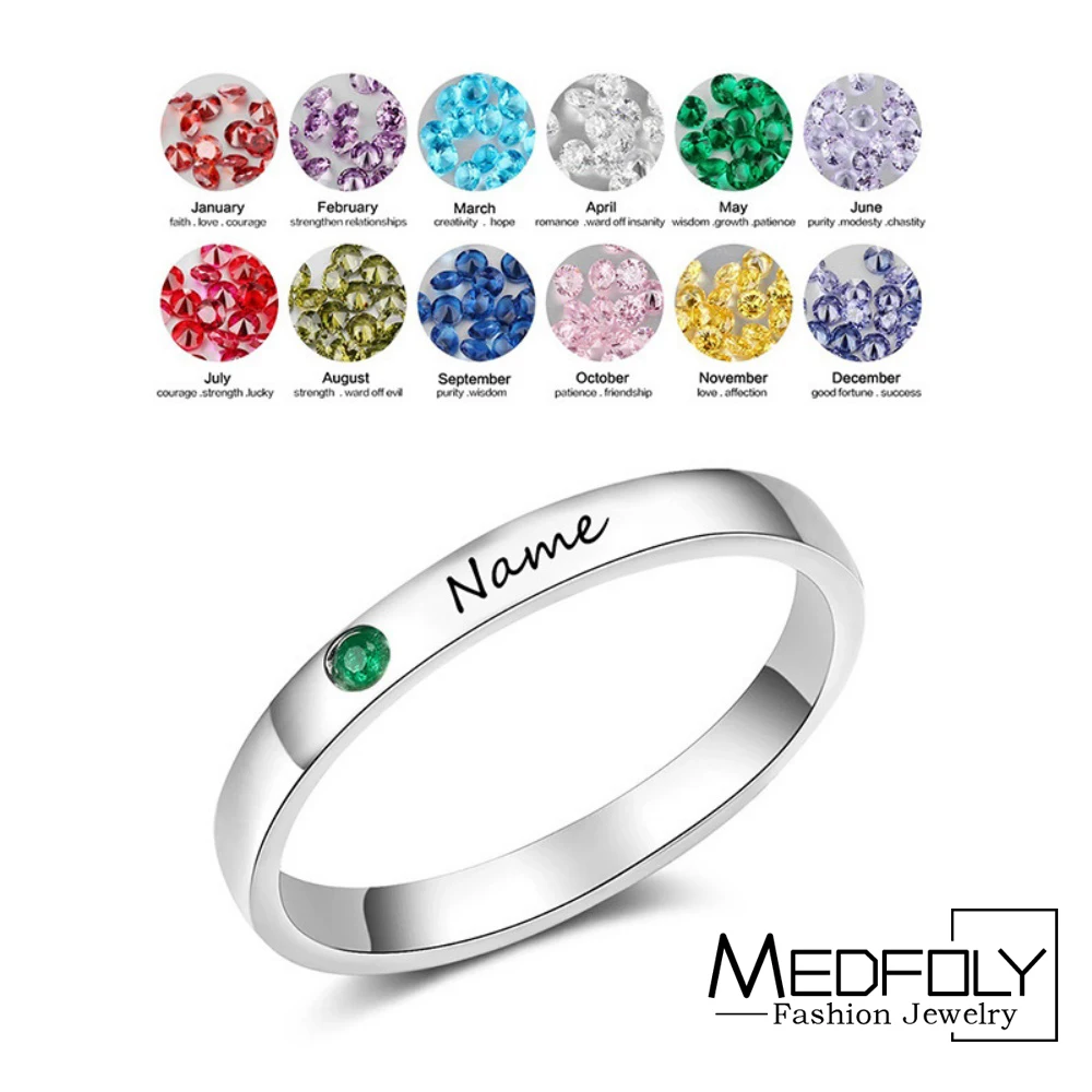 

MEDFOLY Personalized Custom Engraved Name Initial Rings with Simulated Birthstones Customized Best Friend Rings for Women