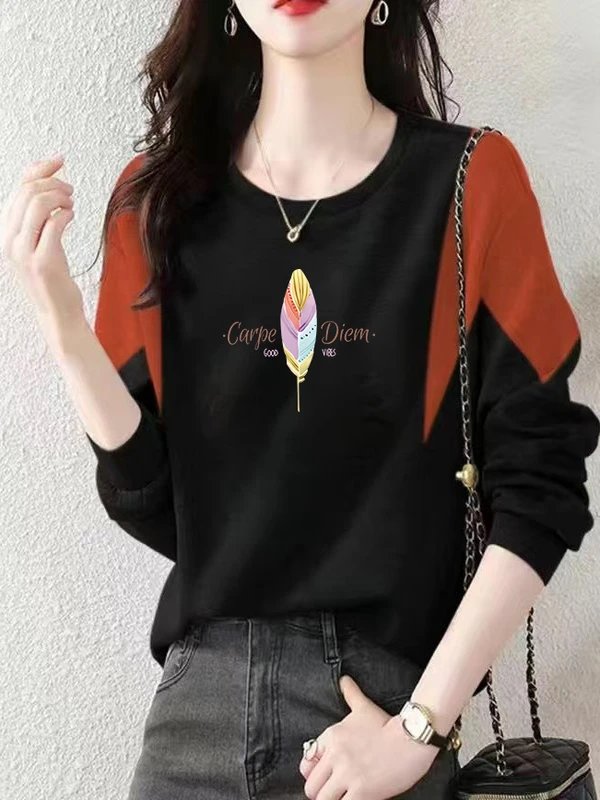 Fashionable Long Sleeve Thermal T-Shirt Women's Slim Fit Base Layer Top Color Block Design Comfortable Polyester Blend Crew Neck