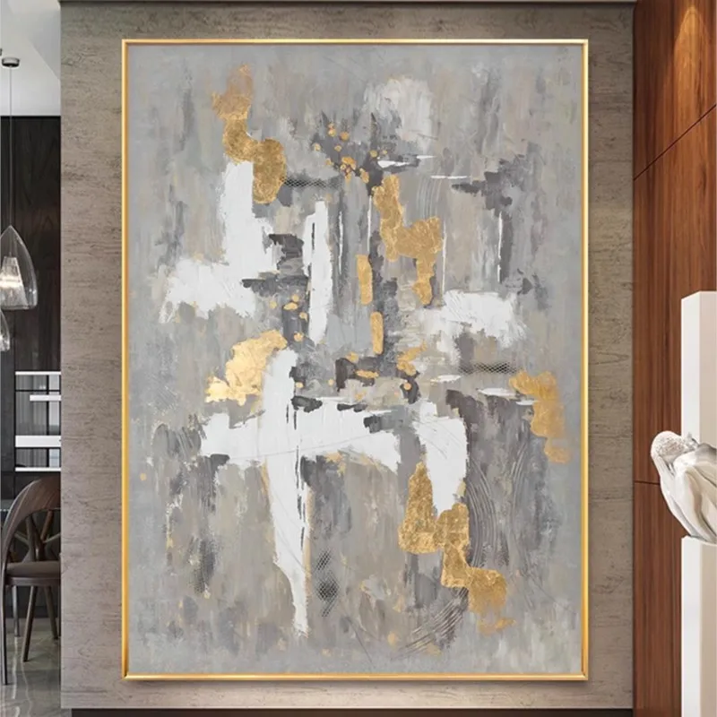 

Handmade Painting Gold Foil Entrance Modern Light Luxury Living Room Background Wall Large Abstract Paintingfor Hanging