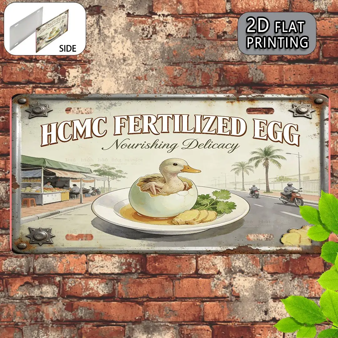 2D Flat - [2D Flat] 1pc 2D Flat Vintage Aluminum Sign | HCM Fertilized Egg Exotic Delicacy Decorative Sign, Retro Metal Decor, S