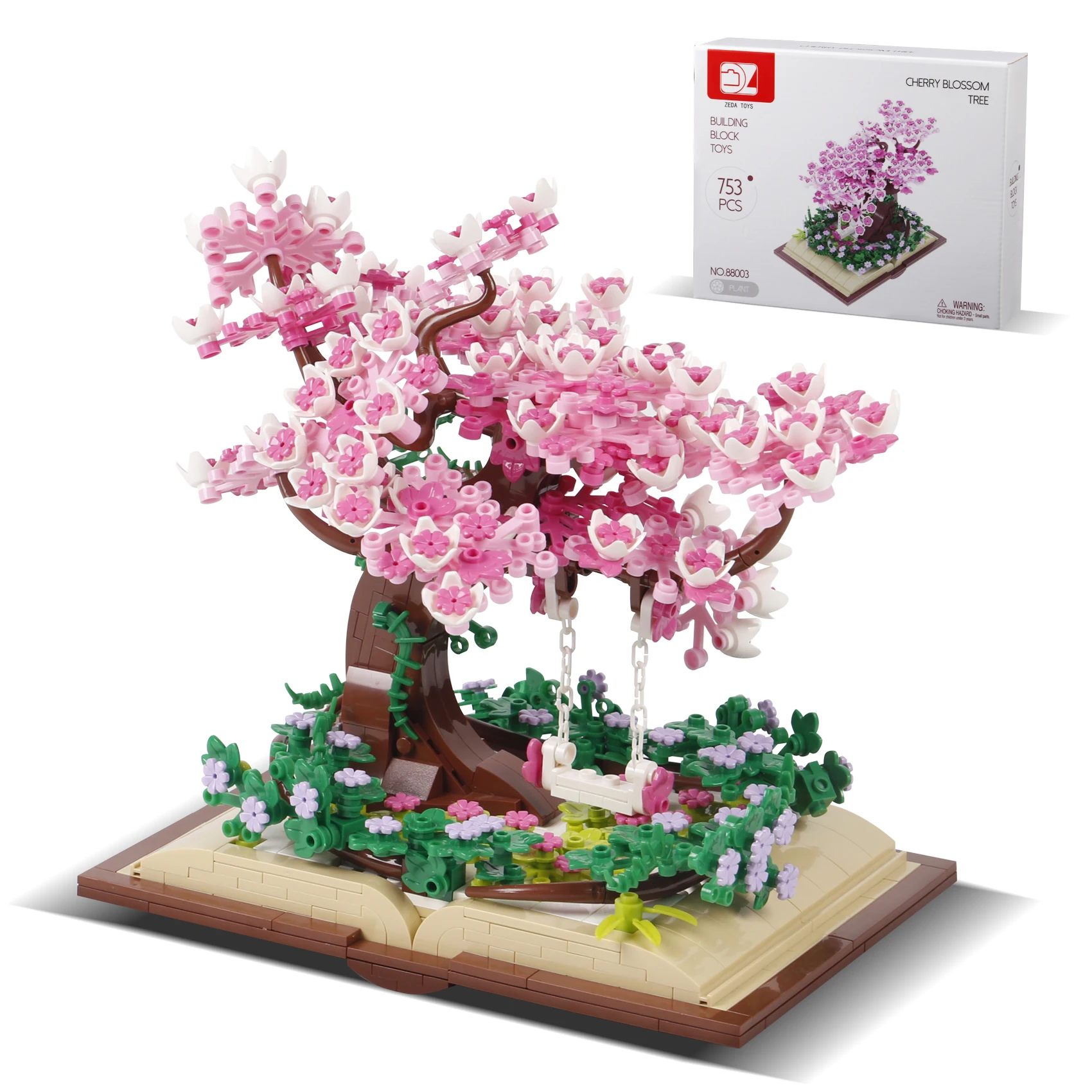 753PCS Japanese Cherry Blossom Bonsai Tree Building Blocks Plant on Magic Book Assemble Bricks Toys Gift For Children Kids