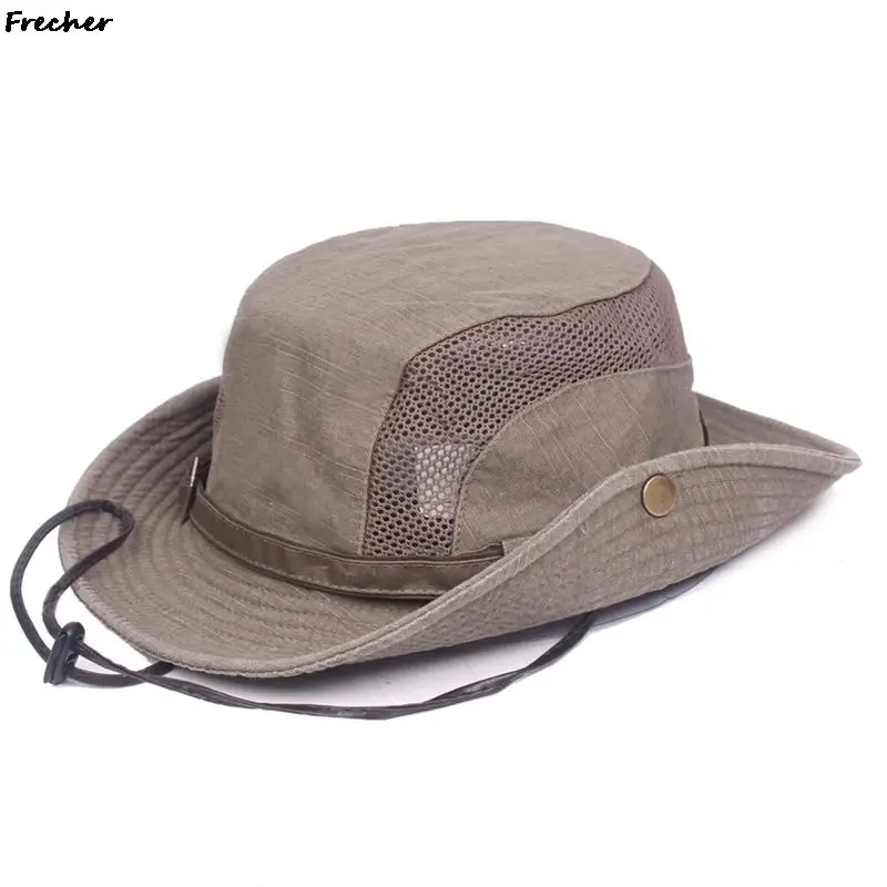 Men Breathable Jeans Jazz Caps Grassland Bucket Hat Jungle Fishing Hats Male Vintage Panama Adjustable Belts Leisure Chapeau