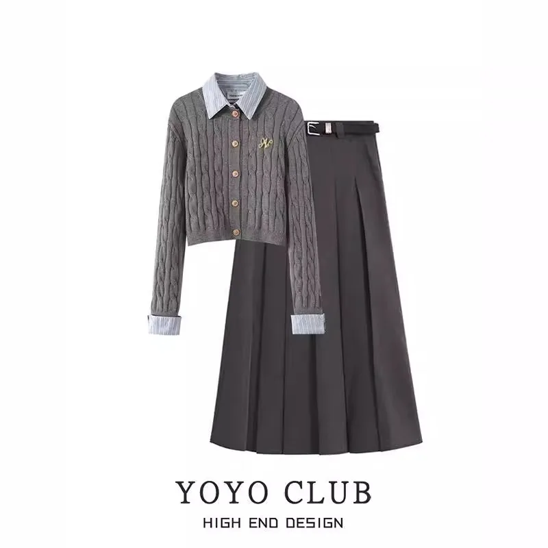 

Autumn Winter 2025 Women's Knitted Sweater And Skirt Set Casual Sle Fce Lined Two-Piece Ensemble College Trend