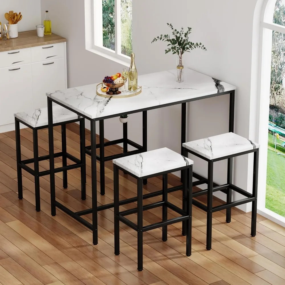 5-Piece Modern Metal Counter Height Dining Set with 4 Stools