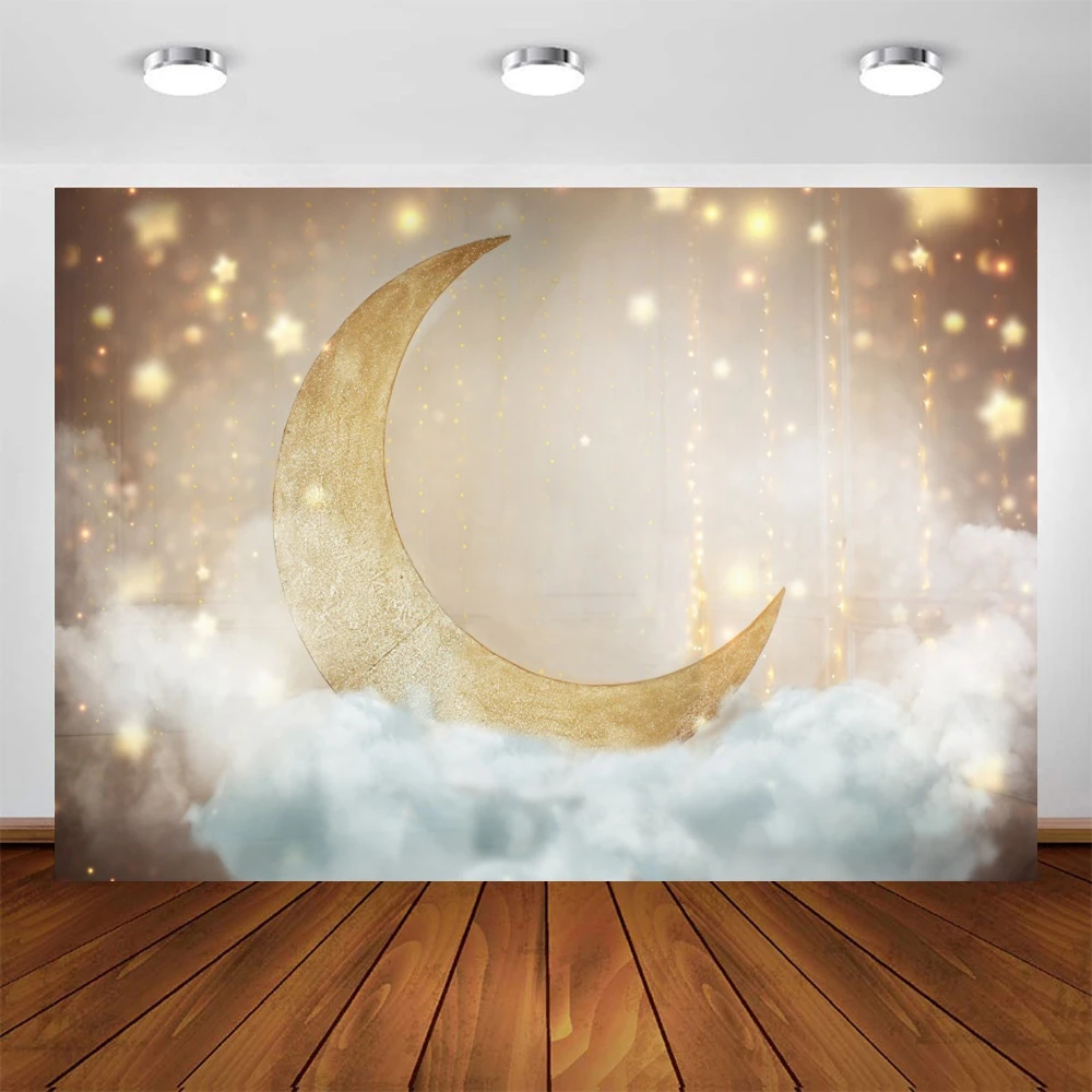 

Dreamy Shiny Moon Stars Baby Shower 1st Birthday Backdrops Newborn Portrait Photography Backgrounds Photographic Photo Studio