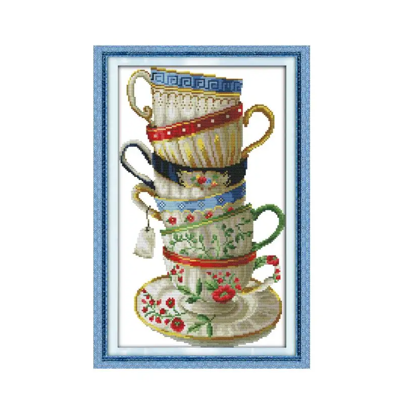 Joy Sunday Elegant Coffee Cup Stamped Cross Stitch Kit 16CT 14CT Aida Cloth DIY Home Deco Sewing Handmade Needle Embroidery Set