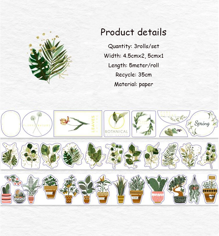 Lovely Plant Original Masking Tape Canada Journal Diary Scrapbooking DIY Stickers Potted Plants Tree Washi Tape Set 3rolls