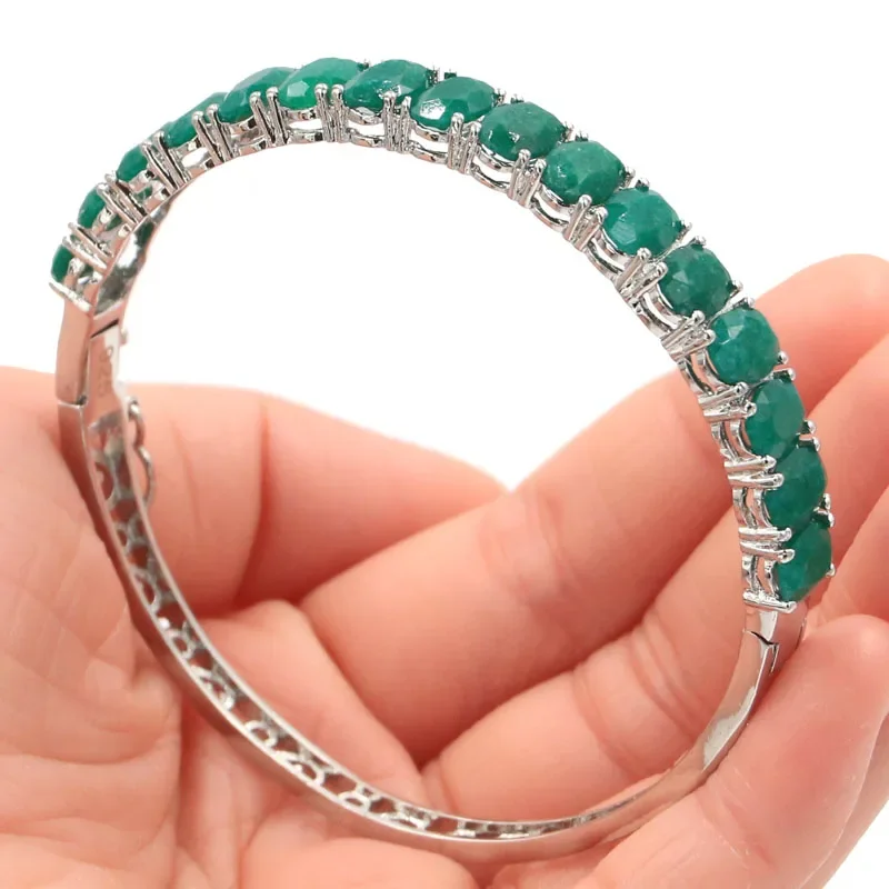 

Buy 5 Get 1 Free 8x6mm Highly Recommend 16g Real Green Emerald Females Present Silver Bangle Bracelet 8.5"