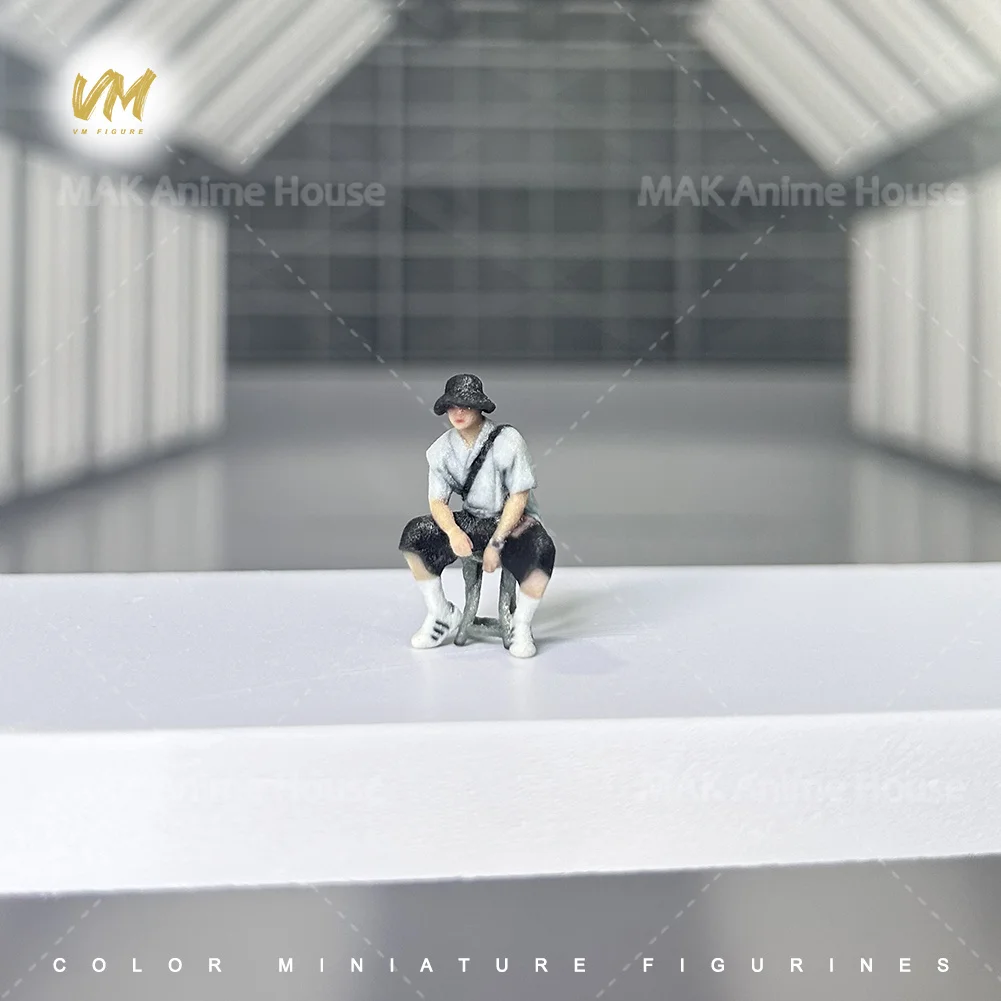 

Facial Painted 1/64 Fashionable Hat Wearing Sitting Posture For Men 3D Print Props Figures Realistic Model Scene Creative Toy