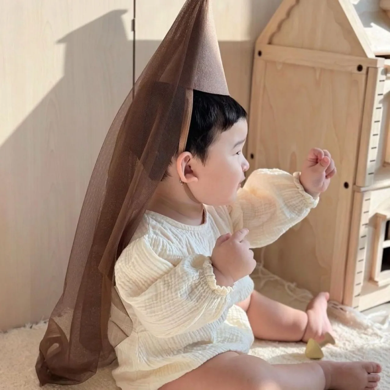 INS Baby Party Hat Korean Style Princess Birthday Hats Baby Headwear Hat with Gauze Baby Happy Birthday Party Decoration