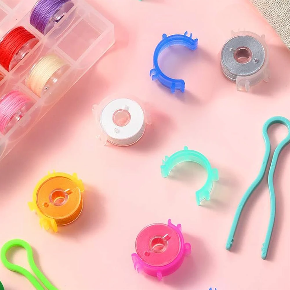 100 قطعة مشبك بكرة بلاستيكية مشبك بكرة الخياطة مع وظيفة قفل الخيط يناسب جميع أحجام البكرة الشهيرة أجزاء الخياطة والأدوات