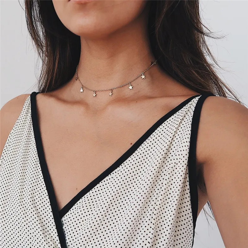 Dovzhna Popular Star Pendant Necklaces For Woman Gold Sliver Simple Cheap Choker Necklace Gifts Fashion Jewelry Wholesale 2023