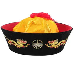 Retro Felt Chinese Style Emperor Hat Prop Traditional Costume Headwear Party Cosplay Headgear Fashion Jewelry Stage Performance