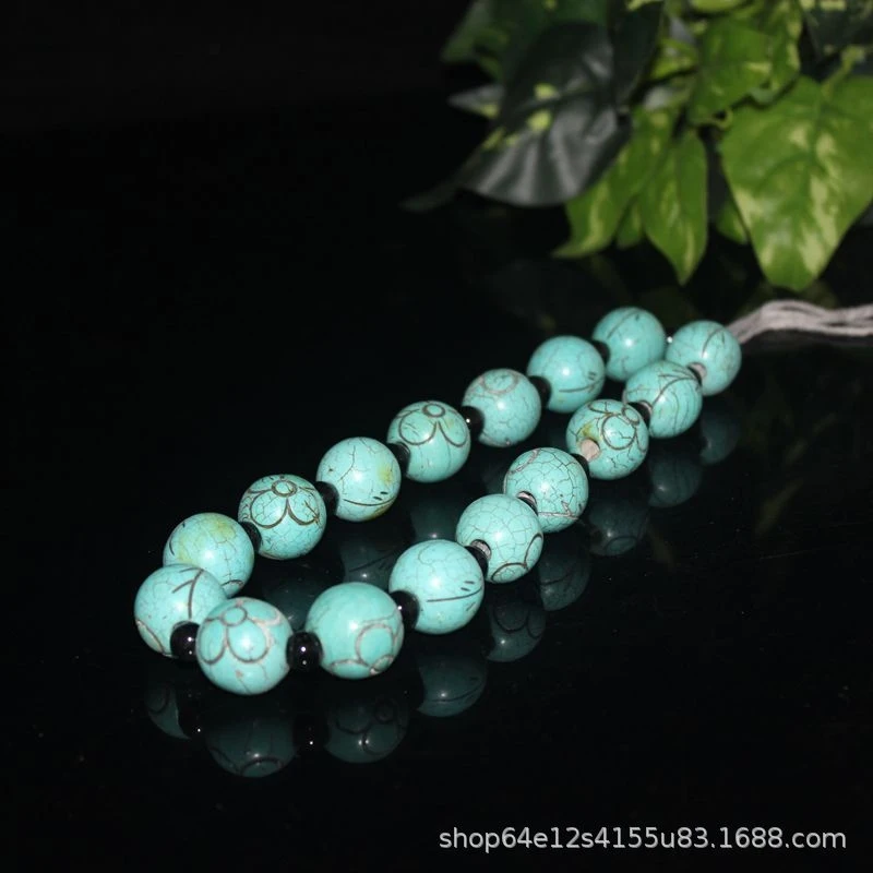 Ancient , , enhanced turquoise flower round , bead string accessories, vintage beads