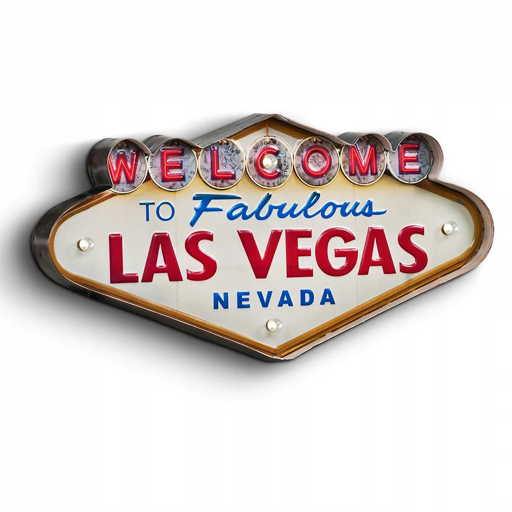 

Las Vegas Retro Light Sign,50s House Decoration, Tin Sign, Vintage Style, Wall Sign, Pub, Cafe, Plaque, 25x49x5 cm