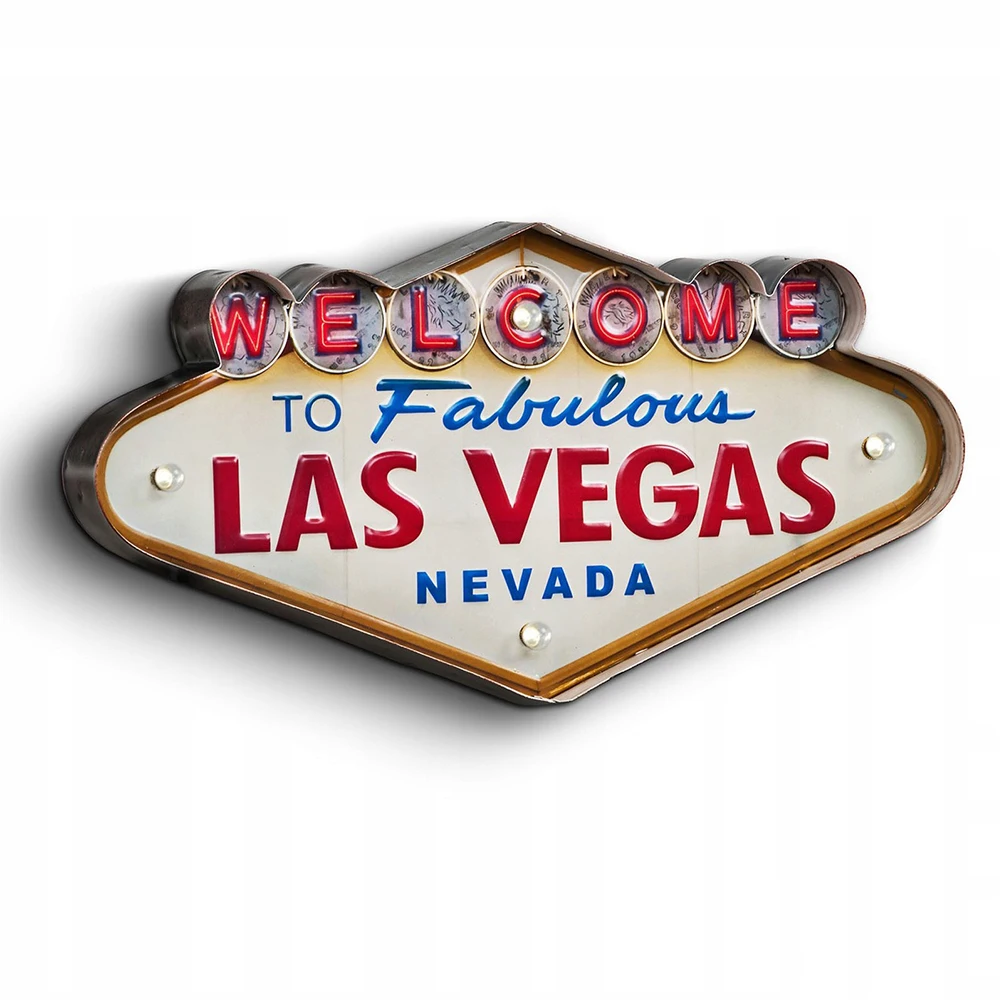 Las Vegas Retro Light Sign,50s House Decoration, Tin Sign, Vintage Style, Wall Sign, Pub, Cafe, Plaque, 25x49x5 cm