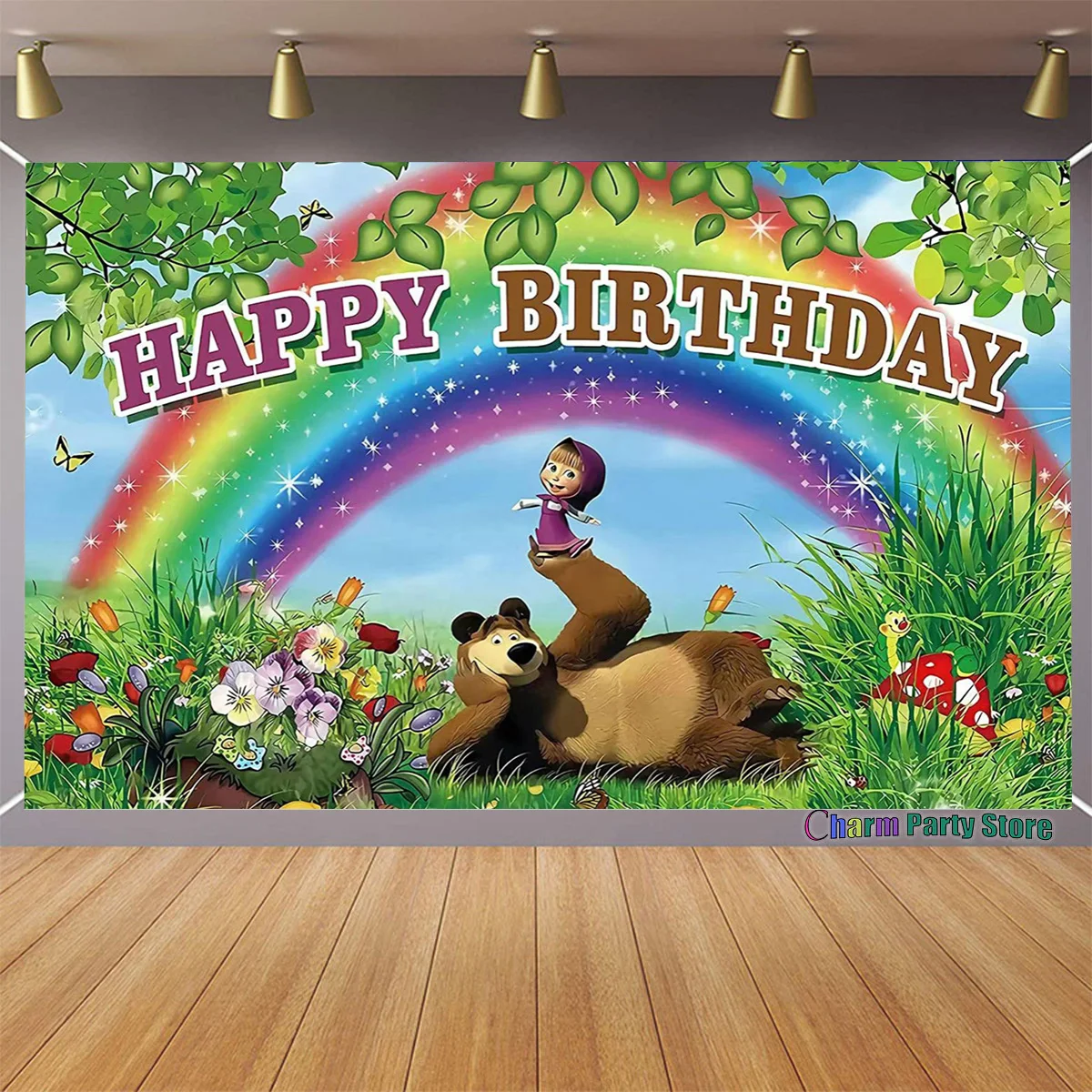 نسيج حفلة عيد الميلاد الكرتوني للتعليق على الحائط قابل لإعادة الاستخدام لتزيين حفلات أعياد الميلاد للأطفال، نسيج غرفة المعيشة