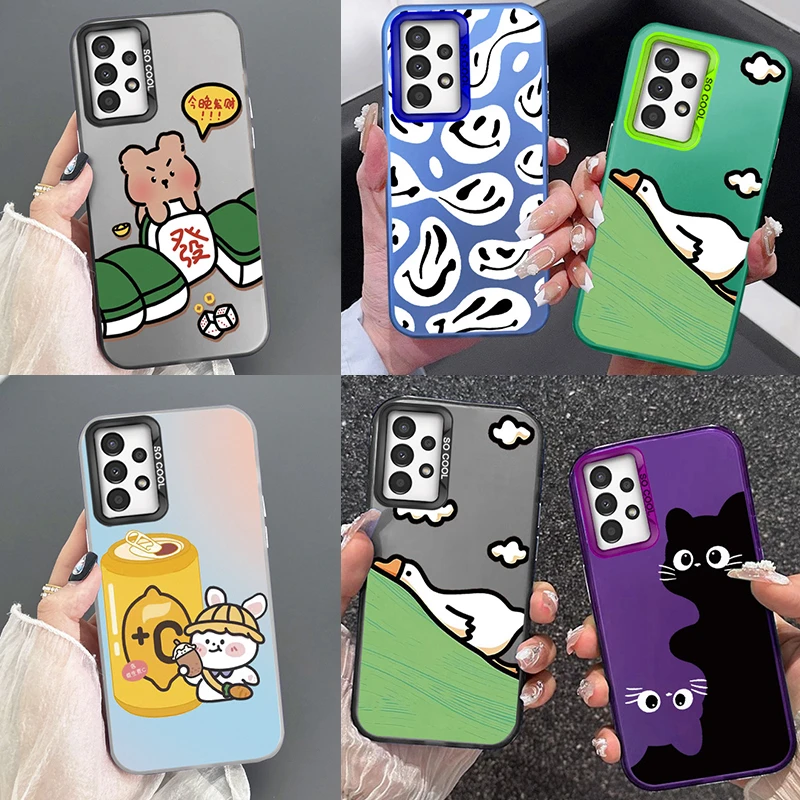 Чехол для телефона Samsung Galaxy A13 4G A13, с рисунком улыбающегося лица, гуся, милых кошек, свиней, модный роскошный лазерный Чехол С авророй