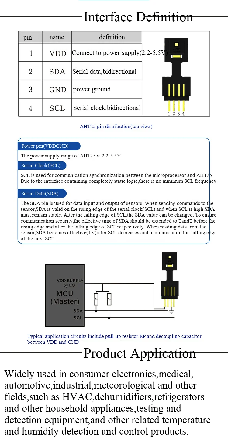 AHT25 Integrierter Temperatur- und Feuchtigkeitssensor - Pin-Typ / Wasserdicht und staubdicht / Temperaturkompensation ASAIR – Detail 5