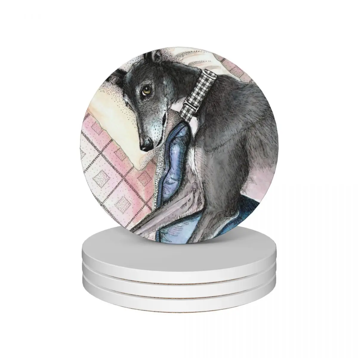 

Lazy Greyhound Ceramic Coasters (Set of 4) Creative cute kitchen supplies white coffee Coasters