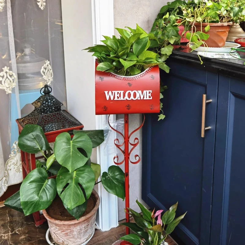 

Courtyard Floor Type Flower Pot Holder Iron Do Old Mailbox Multifunctional Flower Rack Beautiful Practical Balcony Decoration