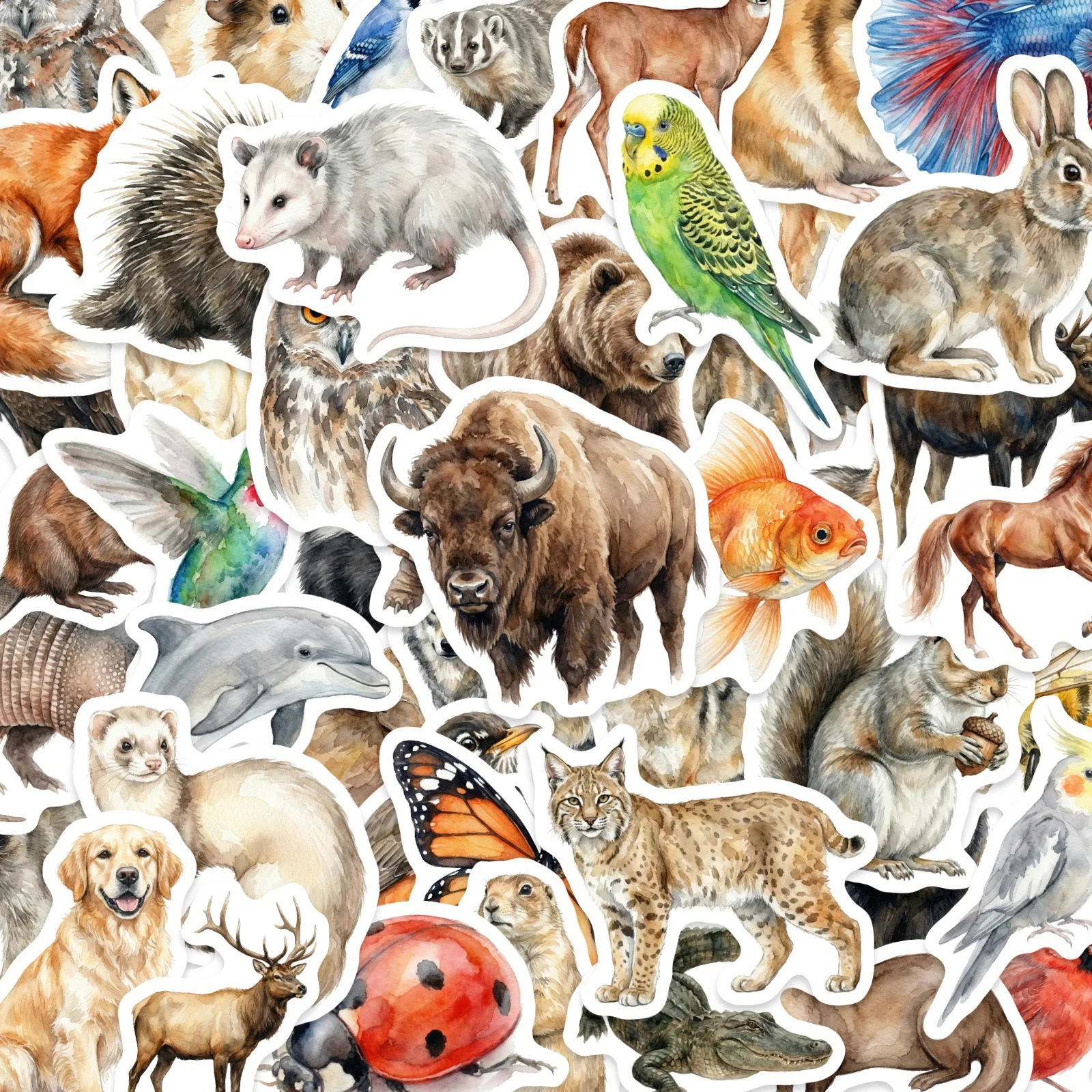 50 pegatinas de animales salvajes de la selva africana para juguetes, manualidades, álbumes de recortes, equipaje, coches y grafitis