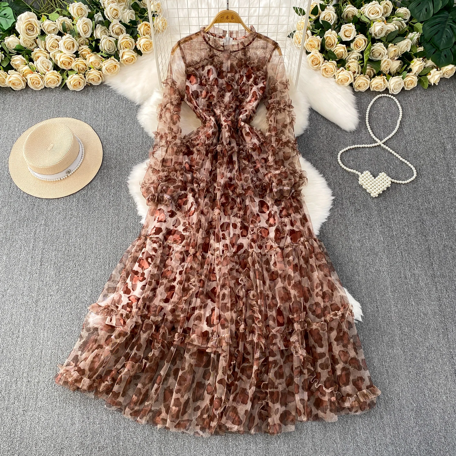 Verão outono vestido de manga longa para mulheres malha em camadas plissado bolo vestidos tule feminino vestidos de baile novo em 2025 festa noite