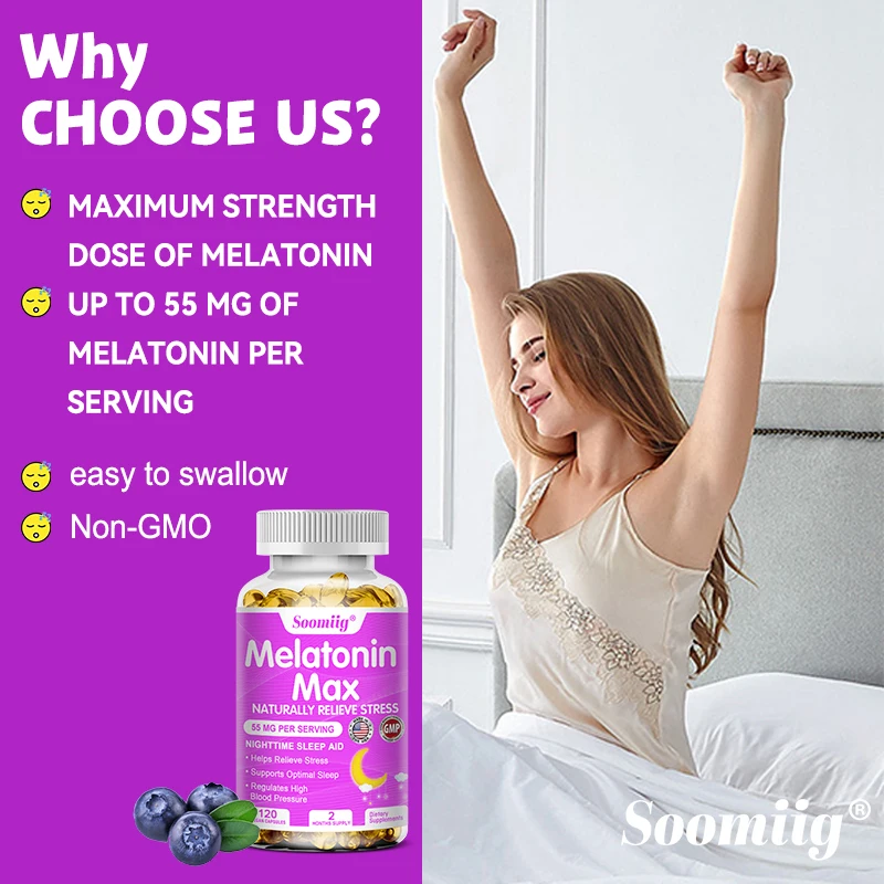 Soomiig Melatonin Capsules Help Improve Beauty, Sleep, Mood, Immune & Brain Health Maintain Emotional Balance