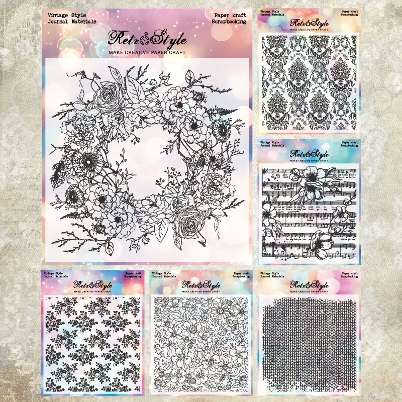 Vintage Floral Wreath Lace Music Script Pattern Clear Stamp for Scrapbooking Embossing Junk Journal Card Making DIY Craft Decor