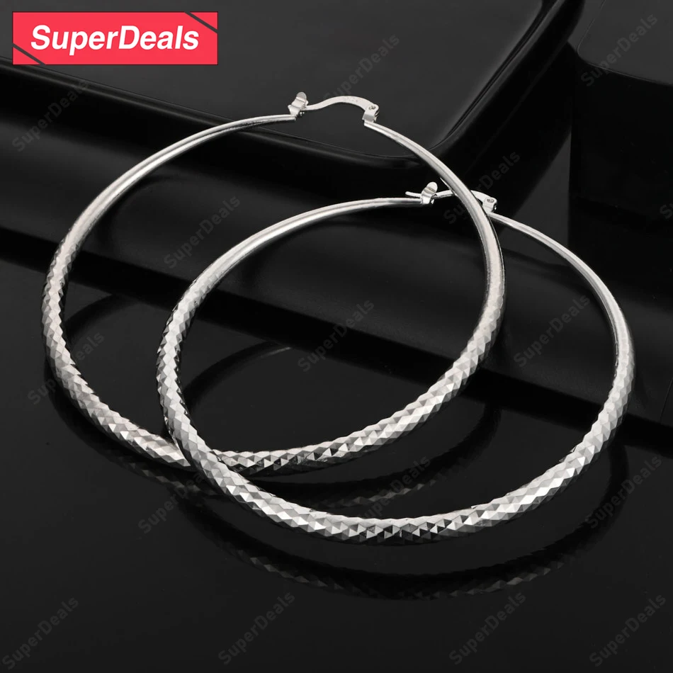 

SuperDeals 70mm Big Circle 925 Sterling Silver Hoop Earrings Women Fashion Elegant Earrings Charm Jewelry Wedding Gift Party