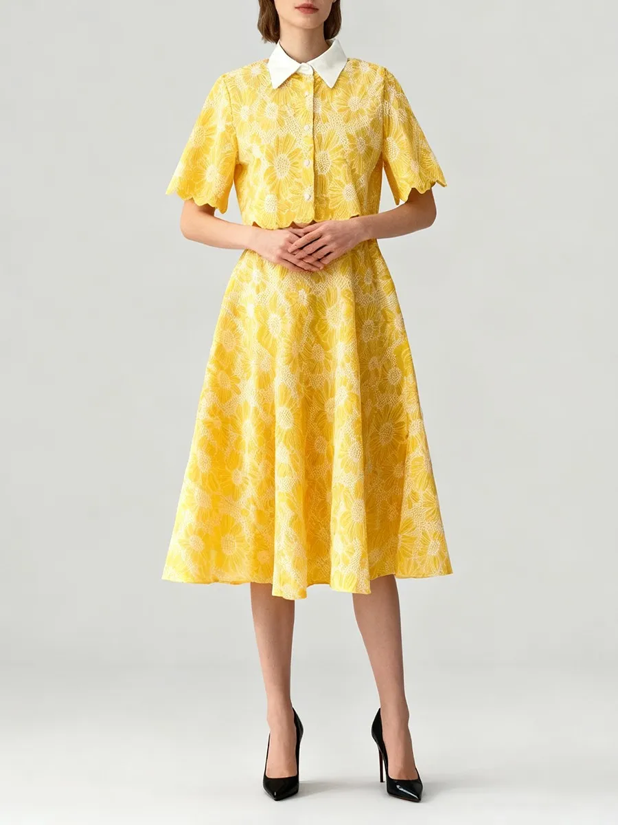 TWOTWINSTYLE, conjuntos de dos piezas con estampado de colores para mujer, solapa, media manga, Top corto, falda de cintura alta, conjunto elegante para mujer, nuevo