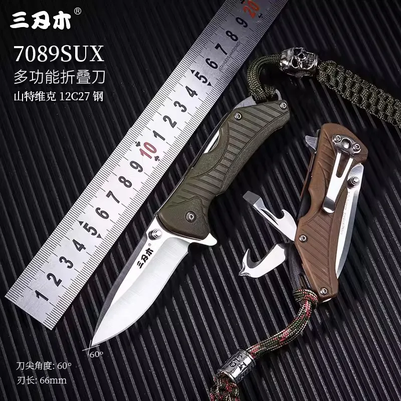 Sanrenmu 7089 Multi Function Folding Knife EDC Tool with Belt Clip for Travel and Camping NO LOCK