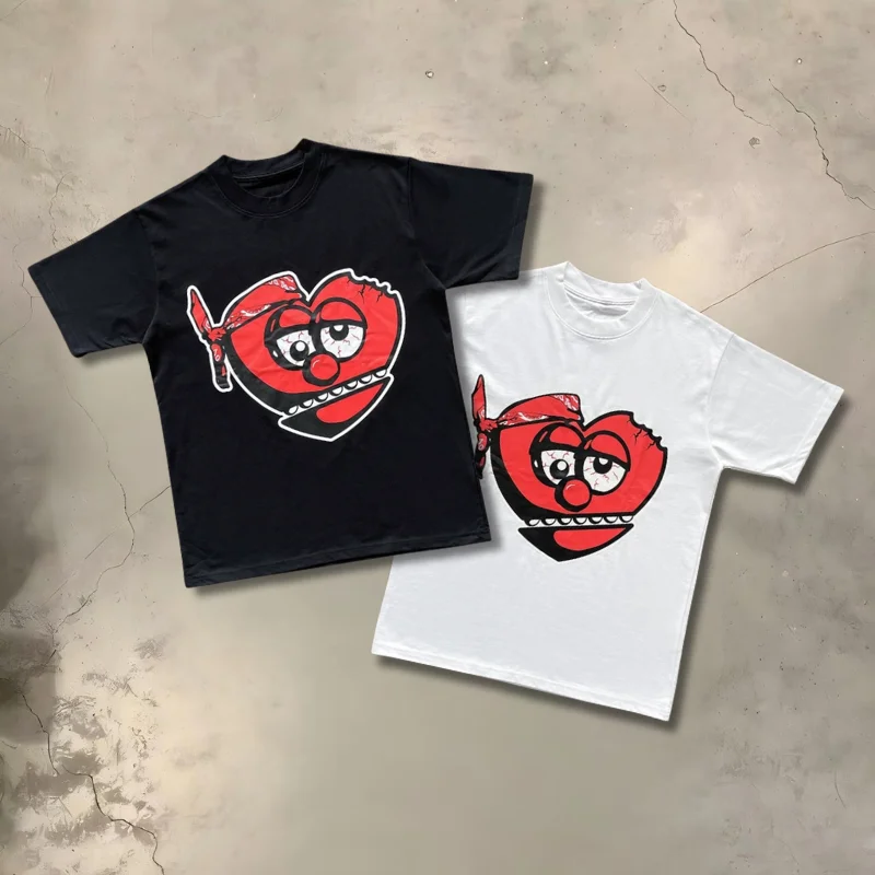 Glo Gang Boyz Worldwide Tshirt High Quality Red Heart Pattern Print Cotton Short Sleeved Tee Top Men Women Clothing