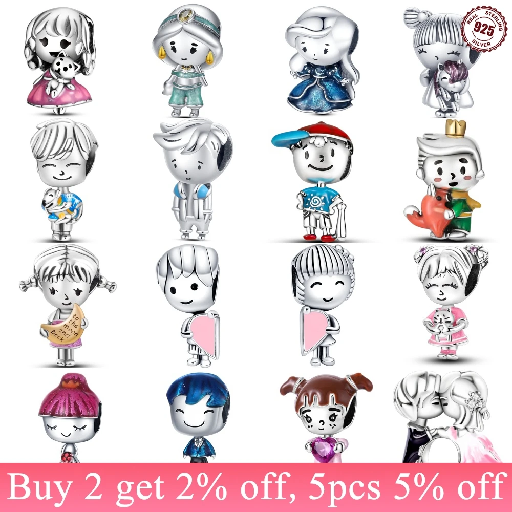 S925 Sterling Sliver Charms Cartoon Boys Girls Couple Beads Fit Wear 925 Original Bracelets Fine Lovers' Jewelry Gifts