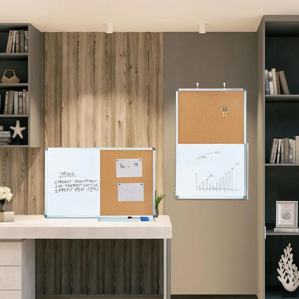 Quadro Branco Magnético e Quadro de Cortiça de Dupla Função, 36x24 Polegadas, Montado na Parede para Uso em Casa e Escritório
