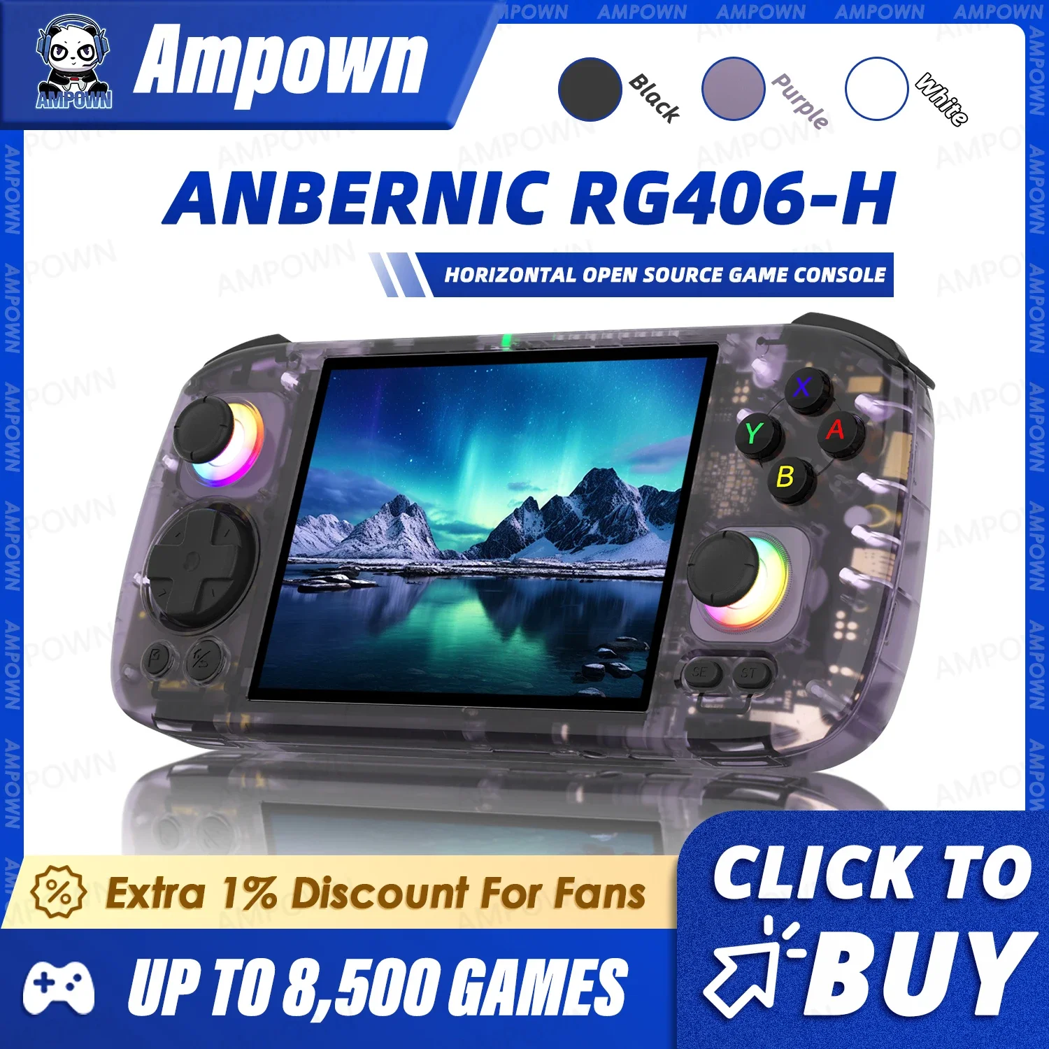 ANBERNIC RG406H Video Game Console 4'' IPS Touch Screen Android13 Unisoc T820 3D Hall Joystick Hall Trigger RGB Lighting Effects