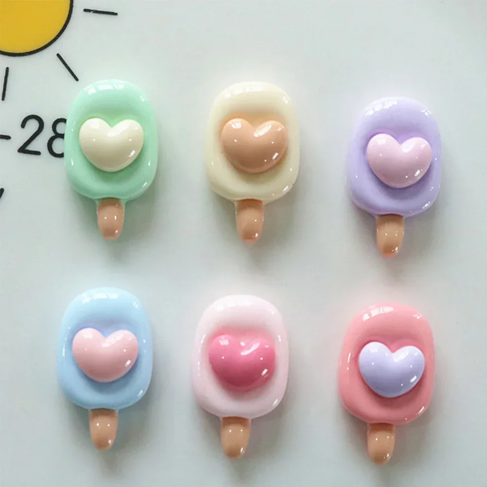 10PCS Shiny Love Heart Popsicle Miniature Flat Back Resin Cabochons For Hairpin Scrapbooking DIY Home Decor Craft Accessories