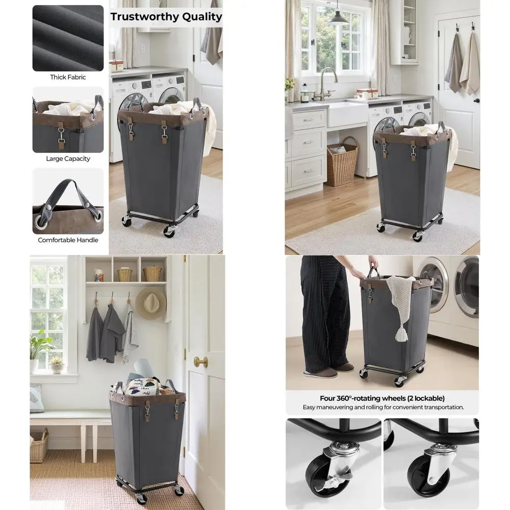

Большая корзина для белья на колесах, вместимость 160 л, серая, для дома, отеля, общежития и использования в шкафу