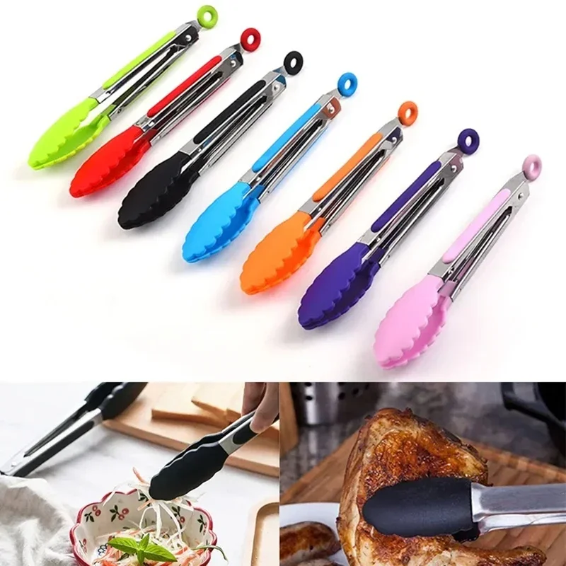 

Stainless Steel Silicone Grilling Tong Food Clip High Temperature Resistant Serving Non-Stick for Fried Steak Cooking Clamp Tool