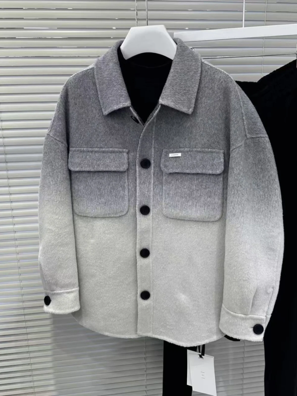 

Men's adient Color Woolen Jaet Coat Loose Warm Sli American High-End Feeling Autumn Winter New Arrival Faionable Wo...