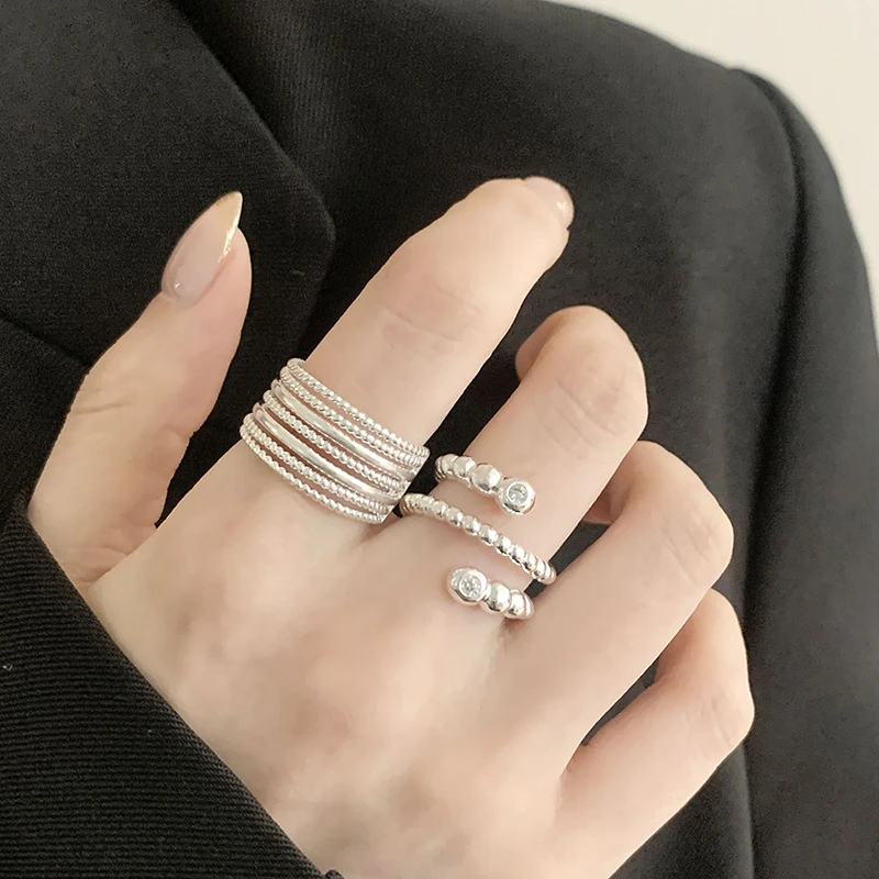 GANPUP Minimalistischer Silberfarbener Perlenring mit Verstellbarer Manschette für Damen, Modischer Neuer Ring, Schmuckgeschenk für Partys – Detail 1
