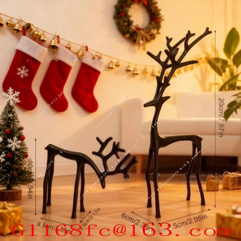 Set of 2 Black Reindeer Statues for Christmas Decor, Modern Festive Home Accent for Table Mantel Living Room Office