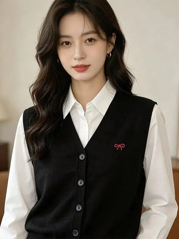 Versatile Business Style Sleeveless V-Neck Knitted Vest Women's Fashion Spring Autumn Winter New Model Outerwear Cardigan Swe...