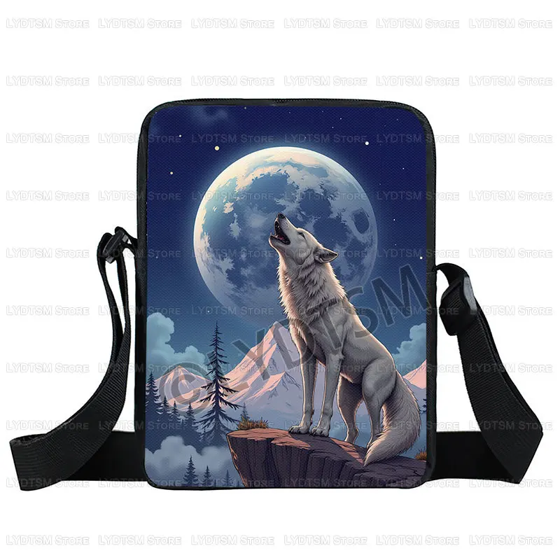Cool Moon and Howling Wolf Print Crossbody Bag Women Handbag Student Bookbags Phone Wallet Holder Messenger Bags Gift - view 2