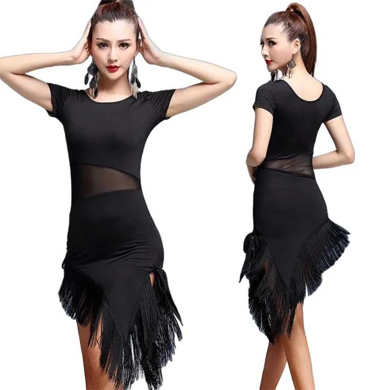 Women Sexy Latin Dance Dress Fringe Dresses Latin Ballroom Cha Cha Rumba Tango Samba Prom Tassel Split Practice Dance Costume