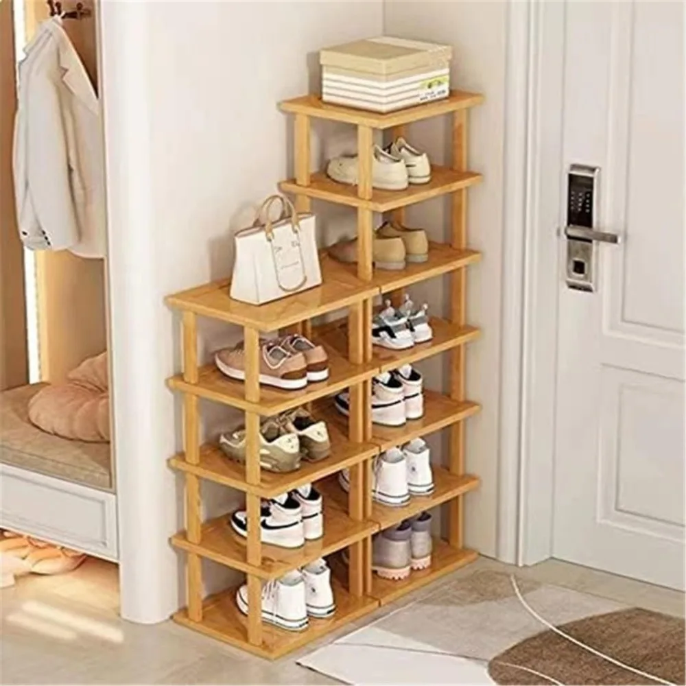 

Shoe Hanger,Bamboo Shoe Rack 12 Tier- Vertical Shoe Rack for Small Spaces,Closet Entryway Corner Garage and Bedroom,Shoe Hanger