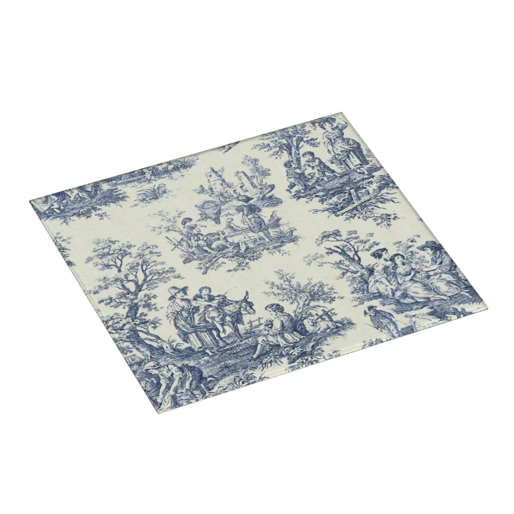 Powder Blue French Toile Picnic Designs Drying Mat For Kitchen Waterproof Non‑Slip Oil Proof Reusable Countertop Protector Mat
