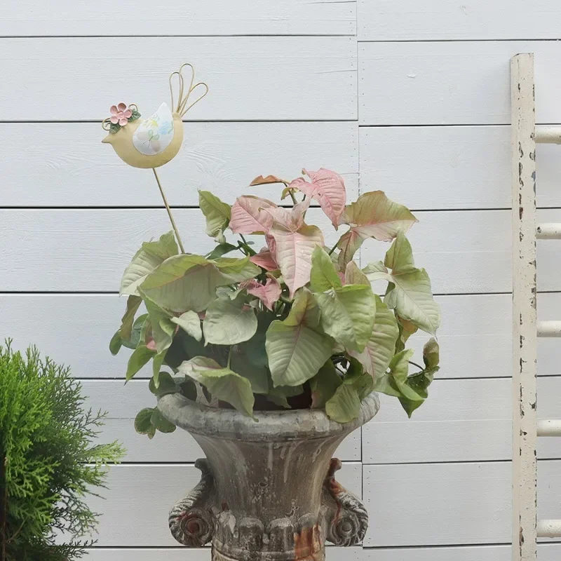 European wrought iron bird flower insert flower pot decoration semi-handmade three-dimensional ornament Macaron color floor inse