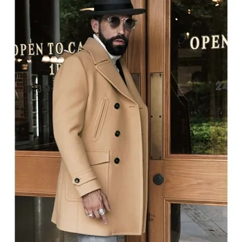 British Style New Men's Clothing Mid-length Double Breasted Woolen Coat Autumn Winter Jackets Trench Coat Business Male Clothing